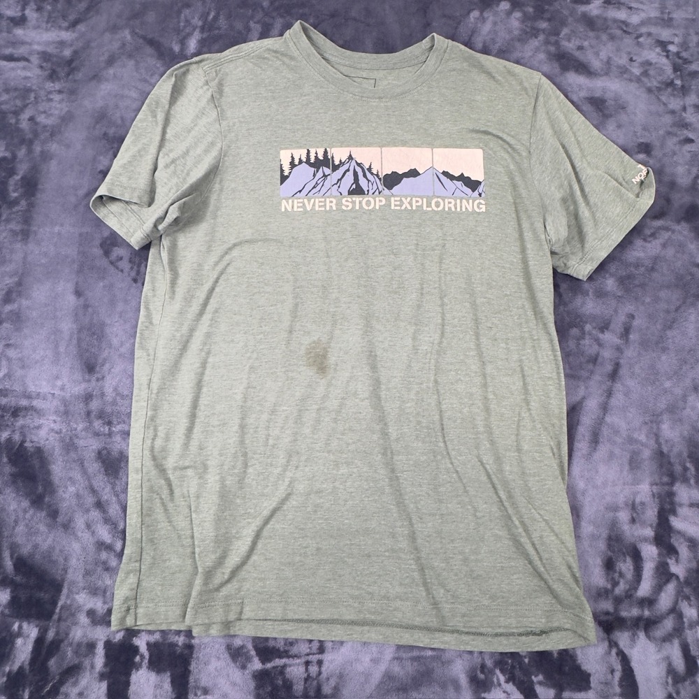 The North Face T-Shirt Mens‎ L Green Never Stop Exploring Mountain Graphic Tee